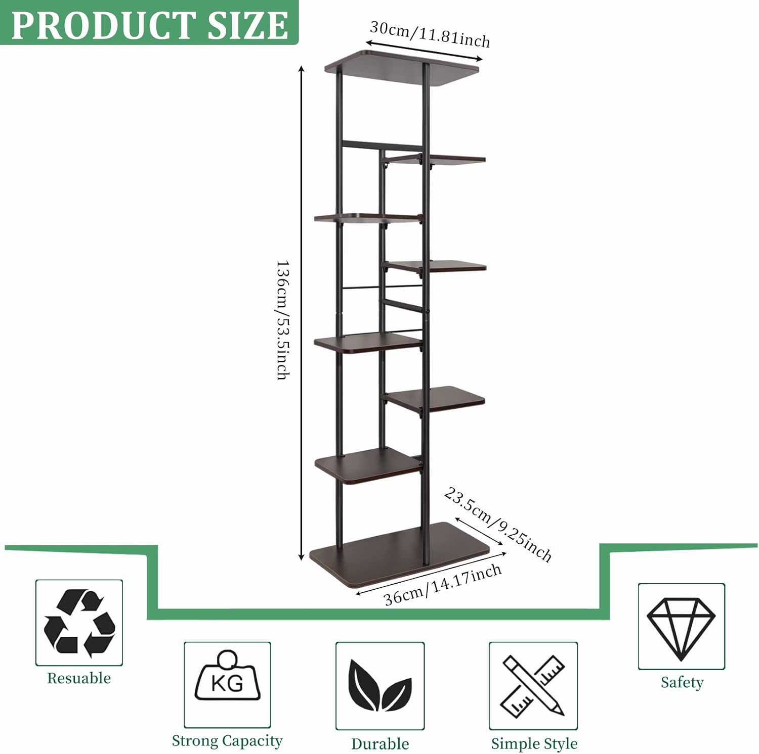 YOCOMEY Wood 8 Tier 9 Potted Tall Plant Stand Metal Rack, Multiple Flower Pot Holder Shelves Rack, Planter Shelf Display Rack Storage Organizer for Balcony Garden Indoor Outdoor Corner(Black)