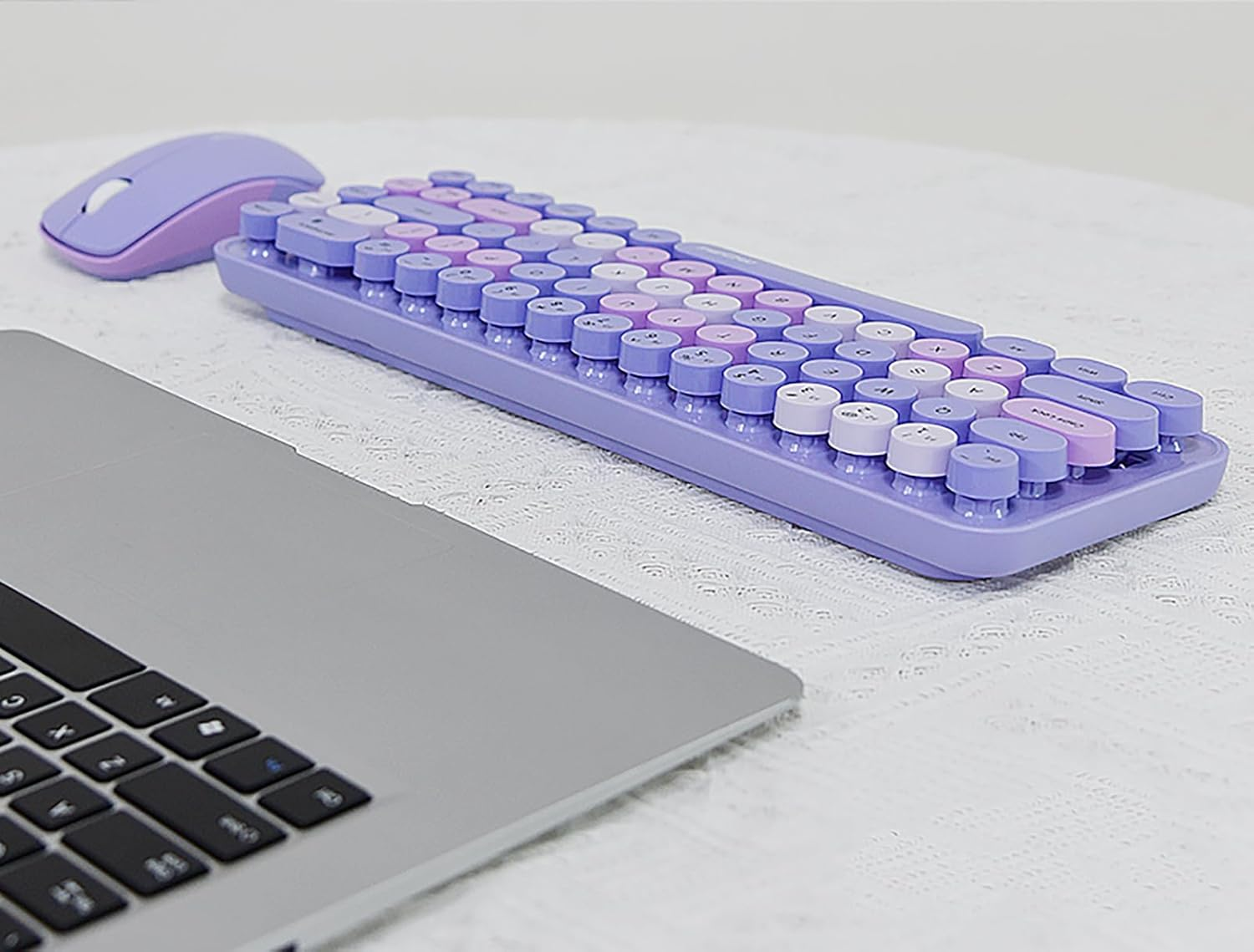 Compact Colorful Wireless Keyboard and Mouse Combo, Soundless 68 round Keys, Suitable for Girls and Kids, Compatible with Notebook, PC (Purple) image number 2