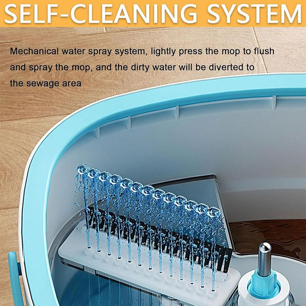 Spin Mop and Bucket with Wringer Set &ndash;Separates Clean & Dirty Water, 360&deg; Swivel Flat Mop, 6 Reusable Microfiber Pads, for Tile, Wood, Marble, and Window Cleaning image number 4