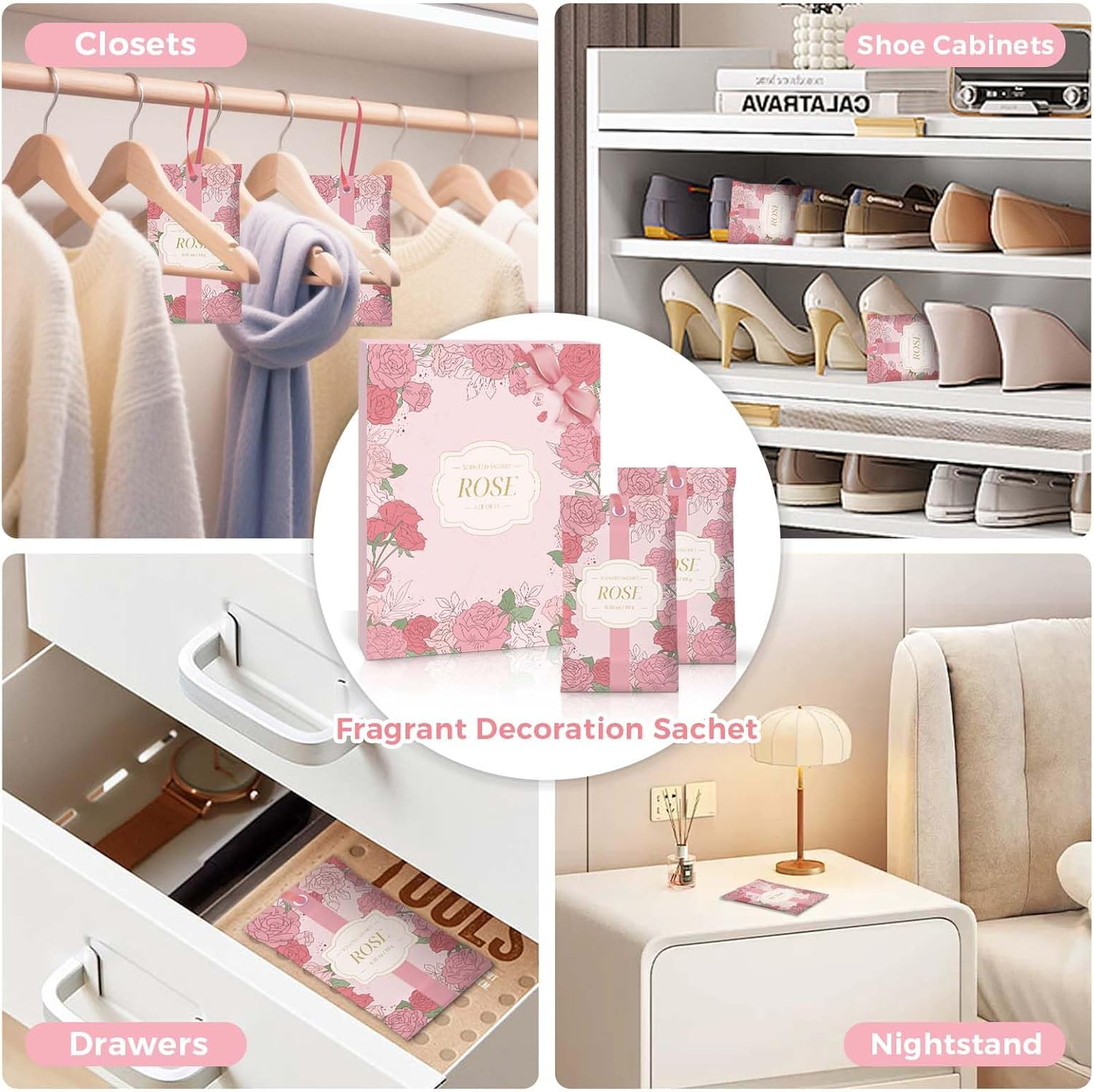 LA BELLEF&Eacute;E Scented Sachet,14-Packs Rose Fragrance Packets Perfume Envelopes Sachets, Idea Home, Wardrobe, Drawer, Car, Closets