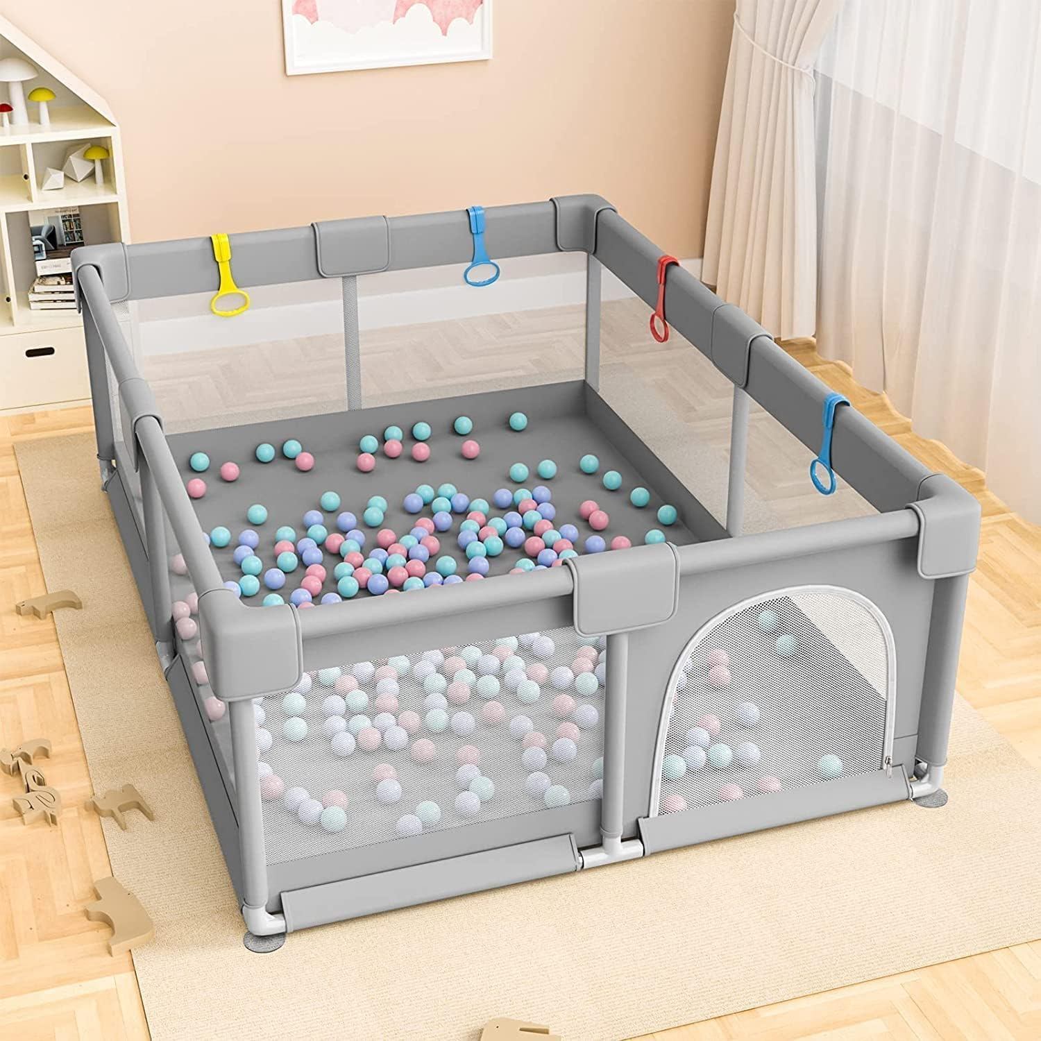 Large Baby Playpen with Door, Safe Play Yard for Toddlers & Infants, Sturdy Mesh Fence Activity Center with Suction Cups, Non-Toxic Waterproof Bottom, Easy Setup Indoor Outdoor Play Area(120X180Cm) image number 3