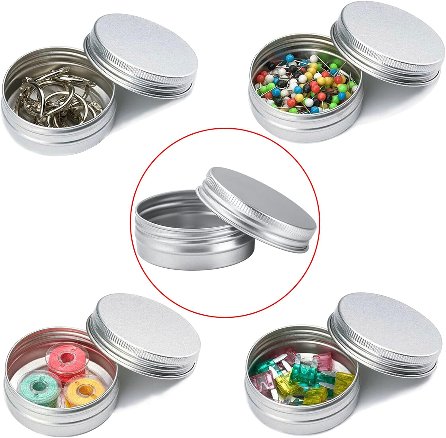 Acbbmns 10 Pack 30Ml Aluminum Tin Jar Refillable Containers round Empty Tins with Screw Lid, Silver Cosmetic Sample Jars Storage Containers for Lip Balm, Salve, Eye Shadow, Spices image number 6