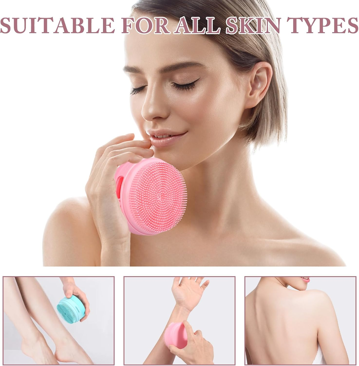 DJAPWPX 2/3 Pcs Silicone Body Scrubber Soft Silicone Shower Brush with Lanyard Safe Body Scrubber for Sensitive Skin Children Women Men (1 Pink+1 Blue) - 3 Blue image number 3