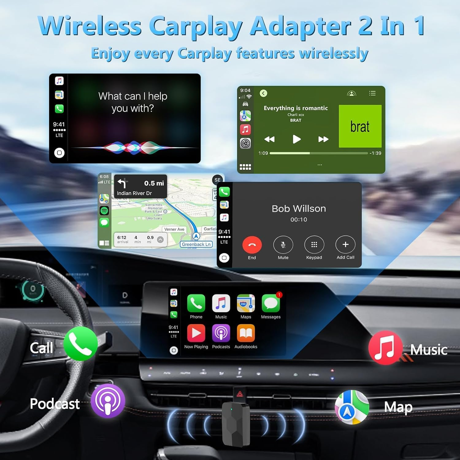 Wireless Carplay Adapterand Android Auto Adapter 2-In-1 Convert Wired to Wireless Carplay Dongle, Mini Size,Plug & Play for Factory Carplay Cars,Fast Auto Connect
