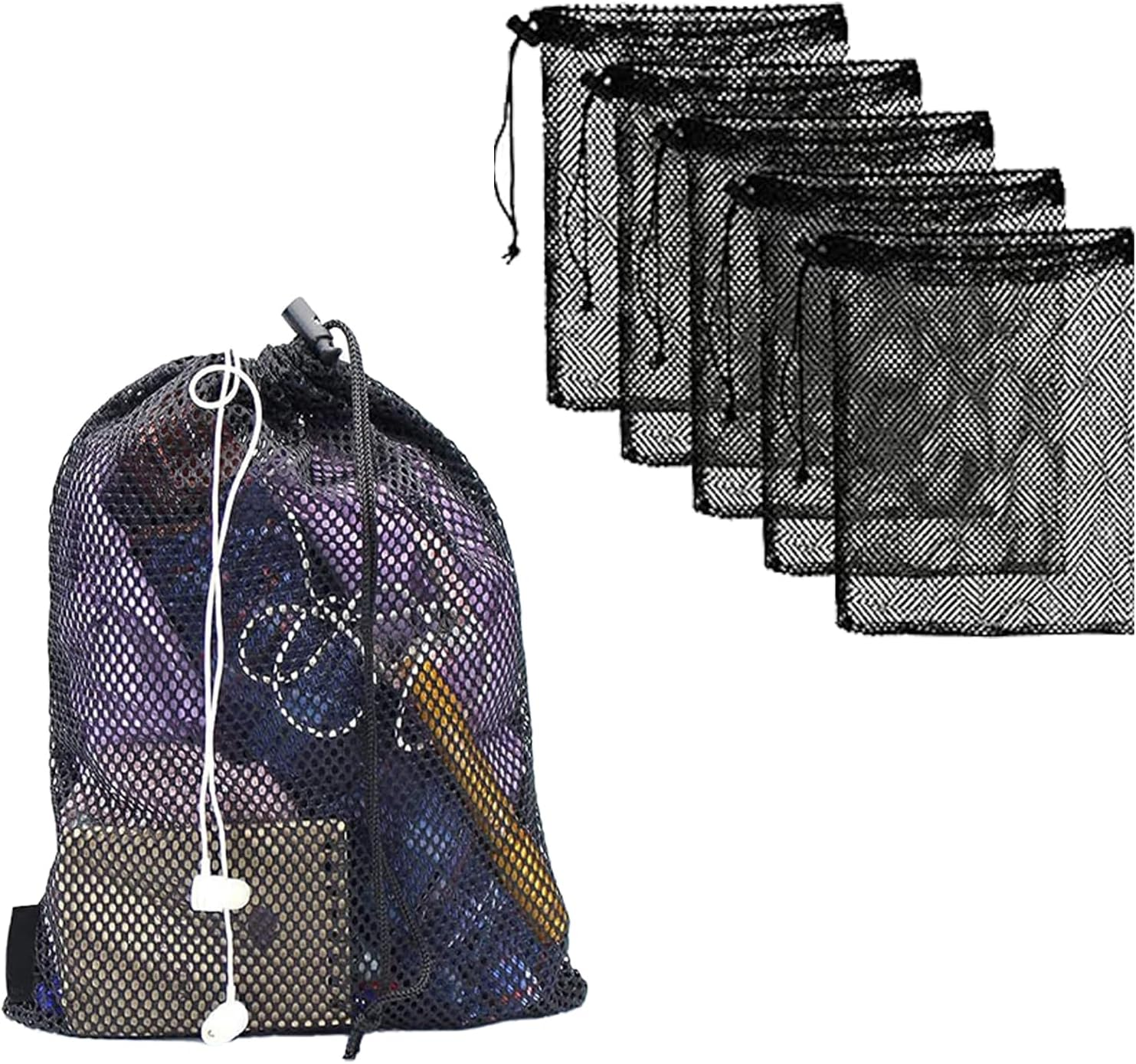 8PCS Mesh Bags Drawstring Bag Set - Nylon Mesh Drawstring Bags with Cord Lock Closure - Delicates Laundry Bag for Washing Machine - Small Gym Bag for Basketball, Volleyball, Football, Golf Stuff Balls image number 1