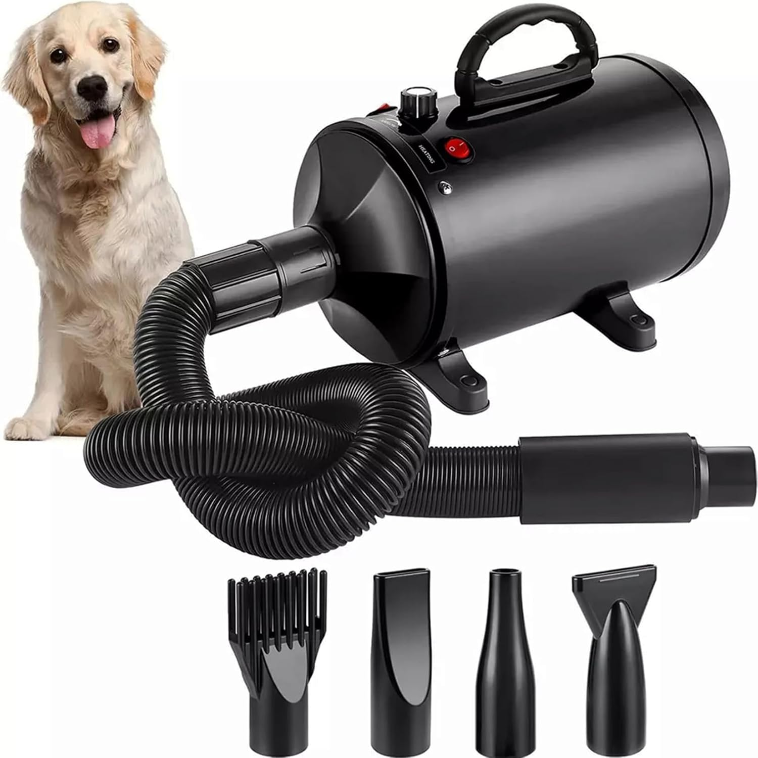 Memows Dog Hair Dryer, 2800 W Professional Blower Dog Dryer, Adjustable Speed and Heat, Pet Dryer, Dog Grooming Dryer with 4 Different Nozzles (Black)