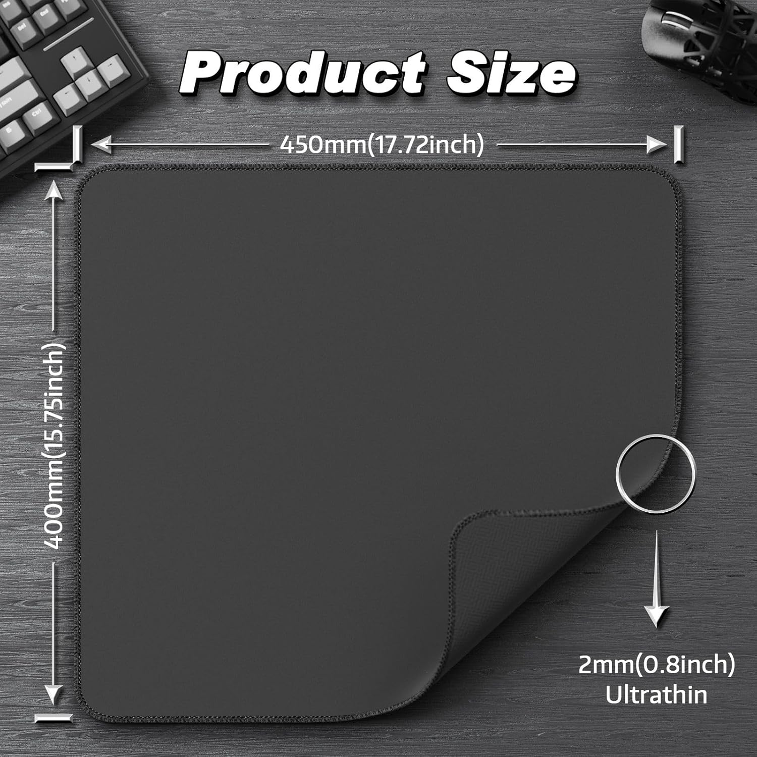 ATTACK SHARK CM02 Gaming Mouse Pad for Esports Speed Waterproof Surface Stitched Edges and Anti-Slip Rubber Base Large Mouse Pad for Gaming of 17.72&rdquo; X 15.75&rdquo; X 0.16&rdquo; (Black)