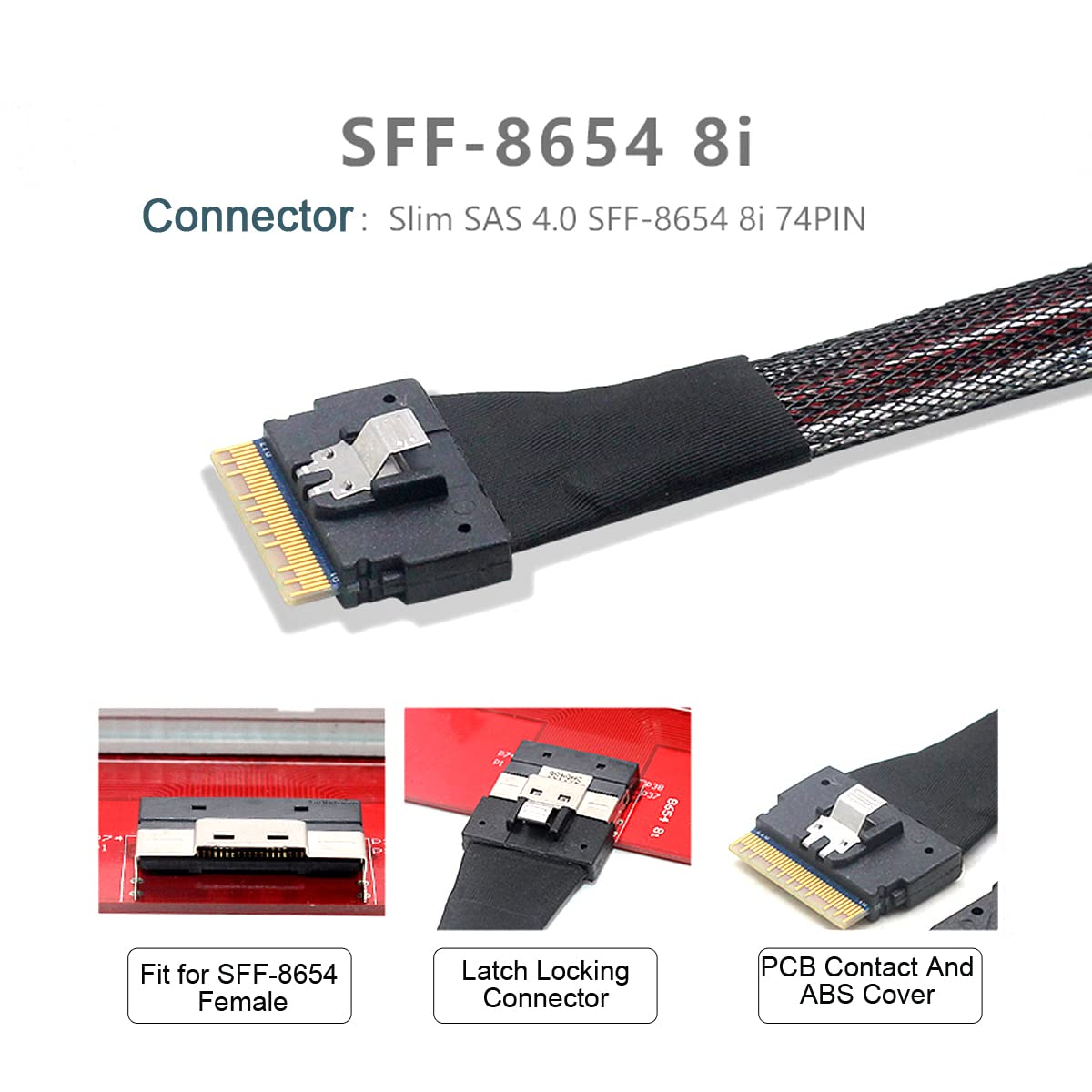 Cablecc PCI-E Ultraport Slimline SAS Slim 4.0 SFF-8654 8I 74Pin to Dual Oculink SFF-8611 Cable 50Cm Pci-Express image number 5
