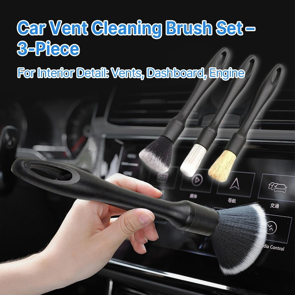 Car Detailing Brush Kit - 3-Piece Interior & Exterior Cleaning Brushes with Soft & Hog Bristles, Dashboard, Vent & Engine Detail Brush Set for Auto, Motorcycle, and Household Use image number 2