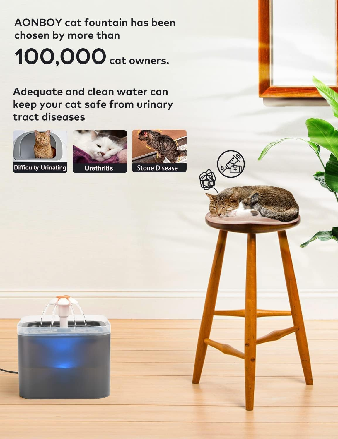 Cat Fountain, 2 L Cat Drinking Fountain, Ultra Quiet Cat Drinking Fountain, LED Light Drinking Fountain, Dog Drinking Fountain, with Activated Carbon Filter and Water Pump image number 2