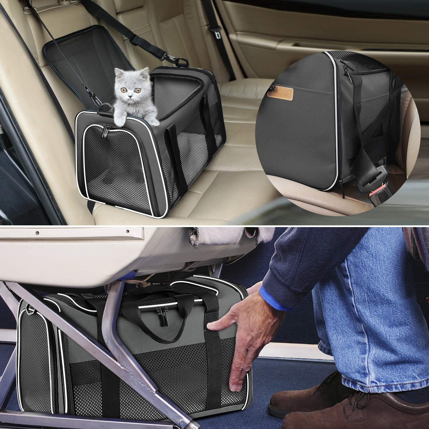 Akinerri Airline Approved Pet Carriers,Soft Sided Collapsible Pet Travel Carrier for Medium Puppy and Cats image number 3