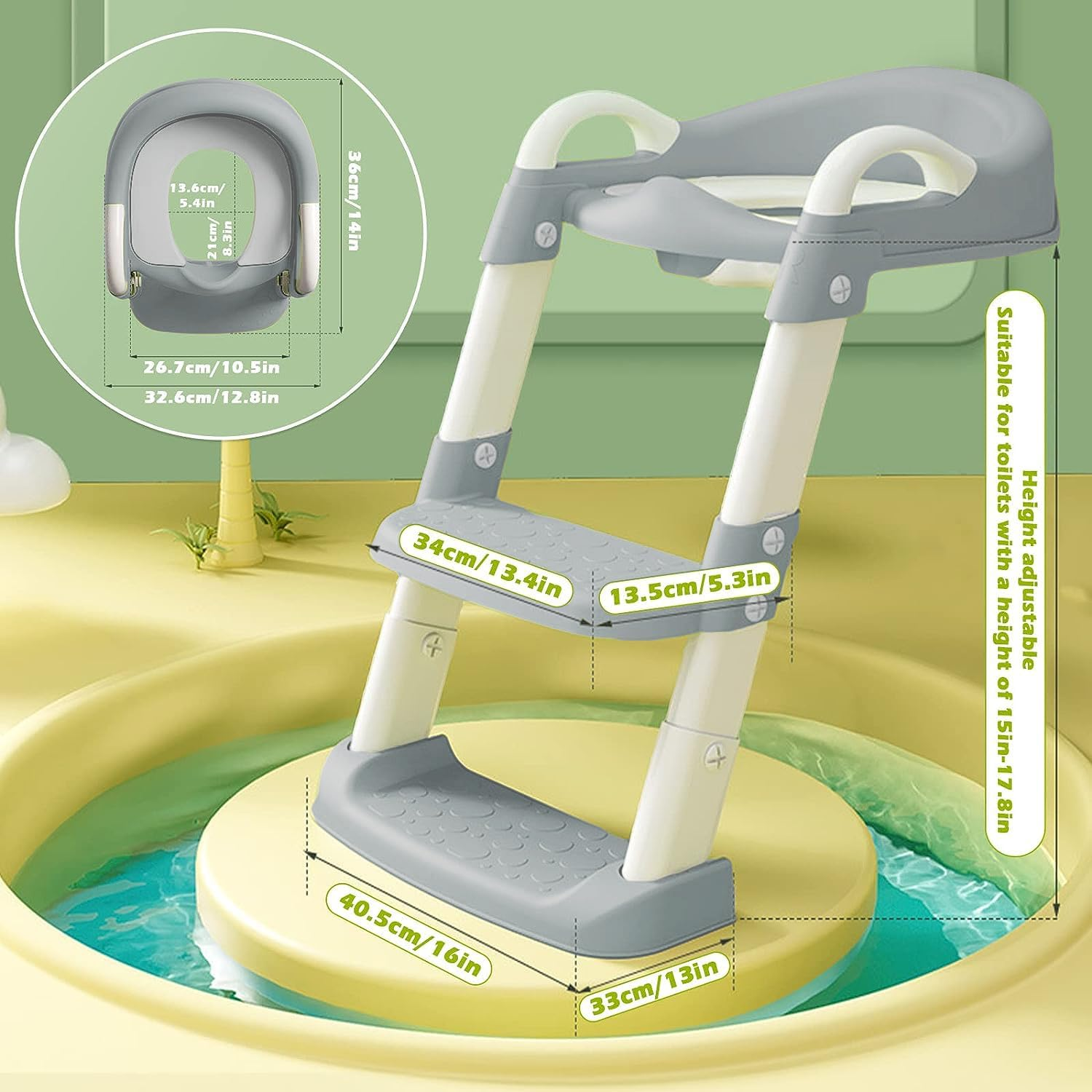 Potty Training Seat with Step Stool Ladder,Potty Training Toilet for Kids Boys Girls, Toddlers-Comfortable Safe Potty Seat with Anti-Slip Pads (Grey New) image number 1