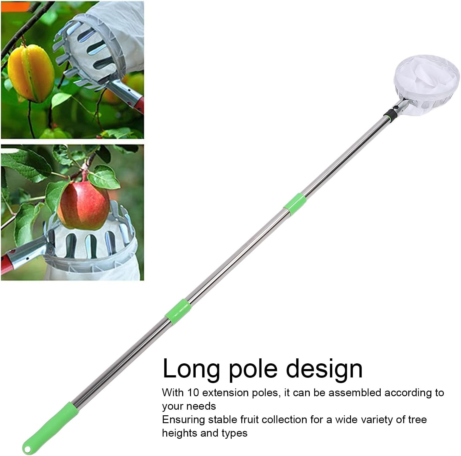 Fruit Picker Tool, Fruit Picking Harvester with 4.2M Telescopic Extendable Pole and Non Slip Grip Handle, Fruit Picking Equipment for Apple Pear Lemon Orange Harvesting image number 5