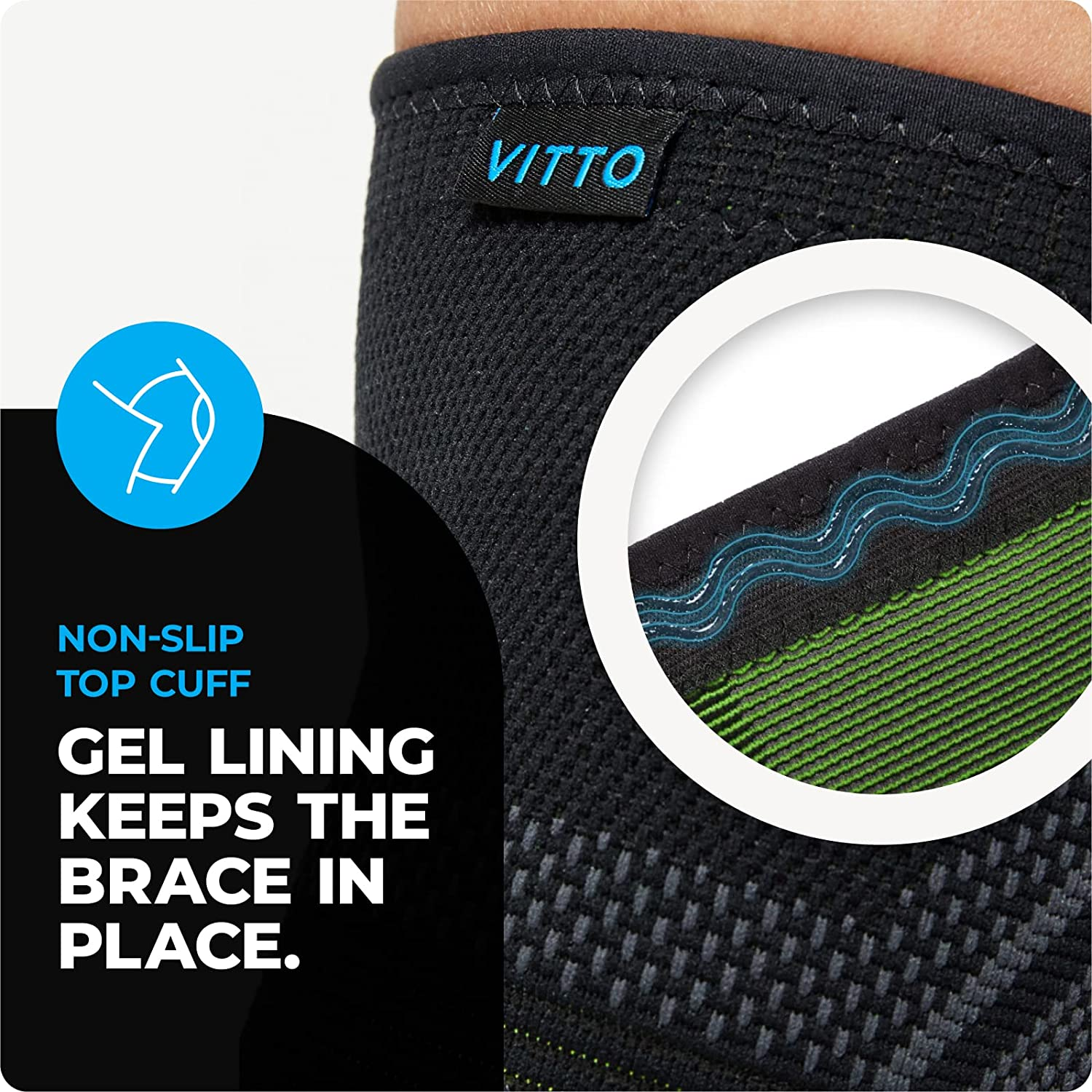 VITTO Knee Brace for Men & Women - Knee Support for Meniscus Tear, Arthritis, Joint Pain, Ligament Injury - Knee Compression Sleeve for Running or Weight Lifting (Black, XL) image number 6