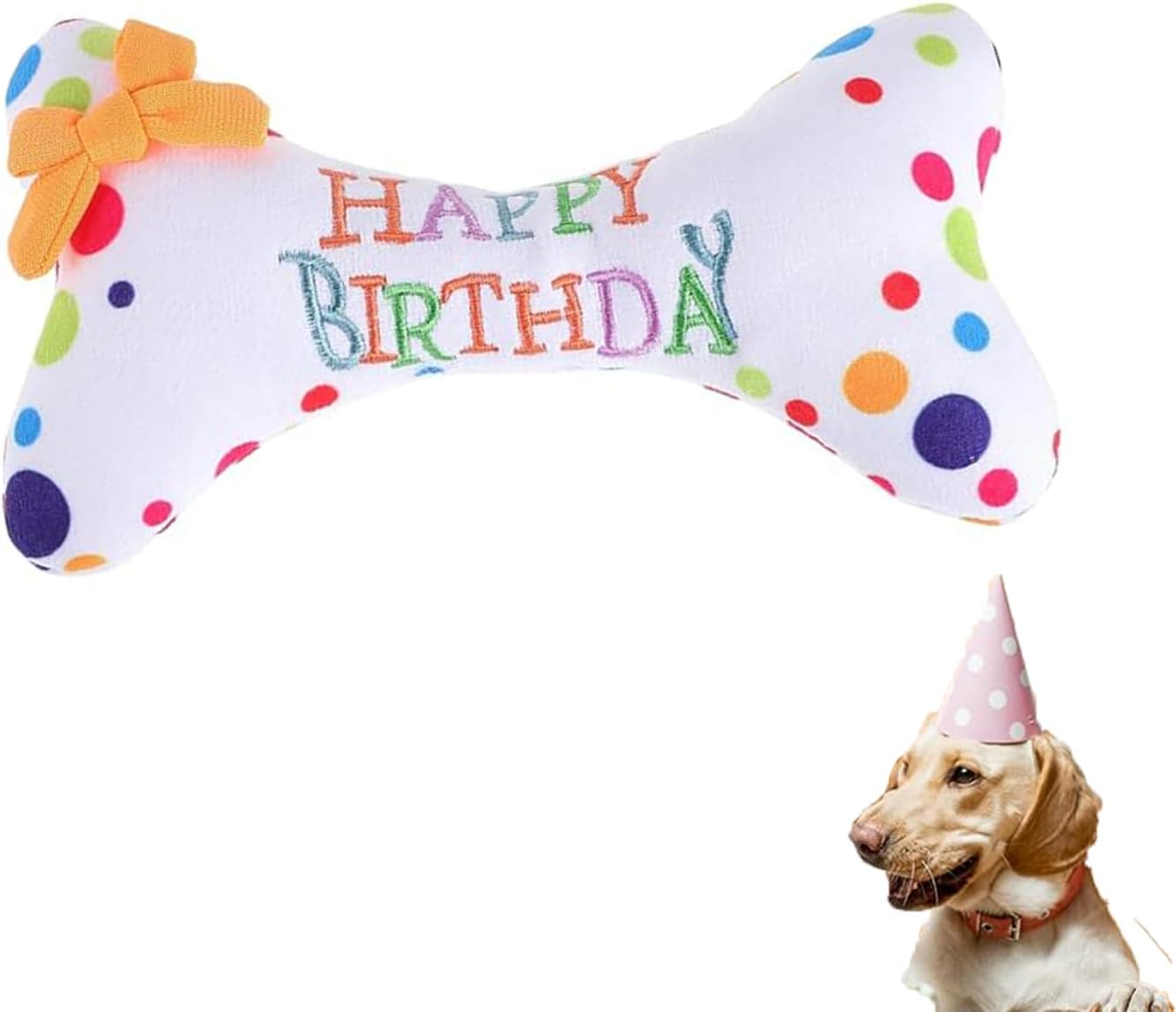 Roczential Dog Birthday Squeaky Plush Toy, Cute Bone Shape Dog Chew Toy, Stuffed Puppy Toys for Puppy Dog Cleaning Teeth image number 4