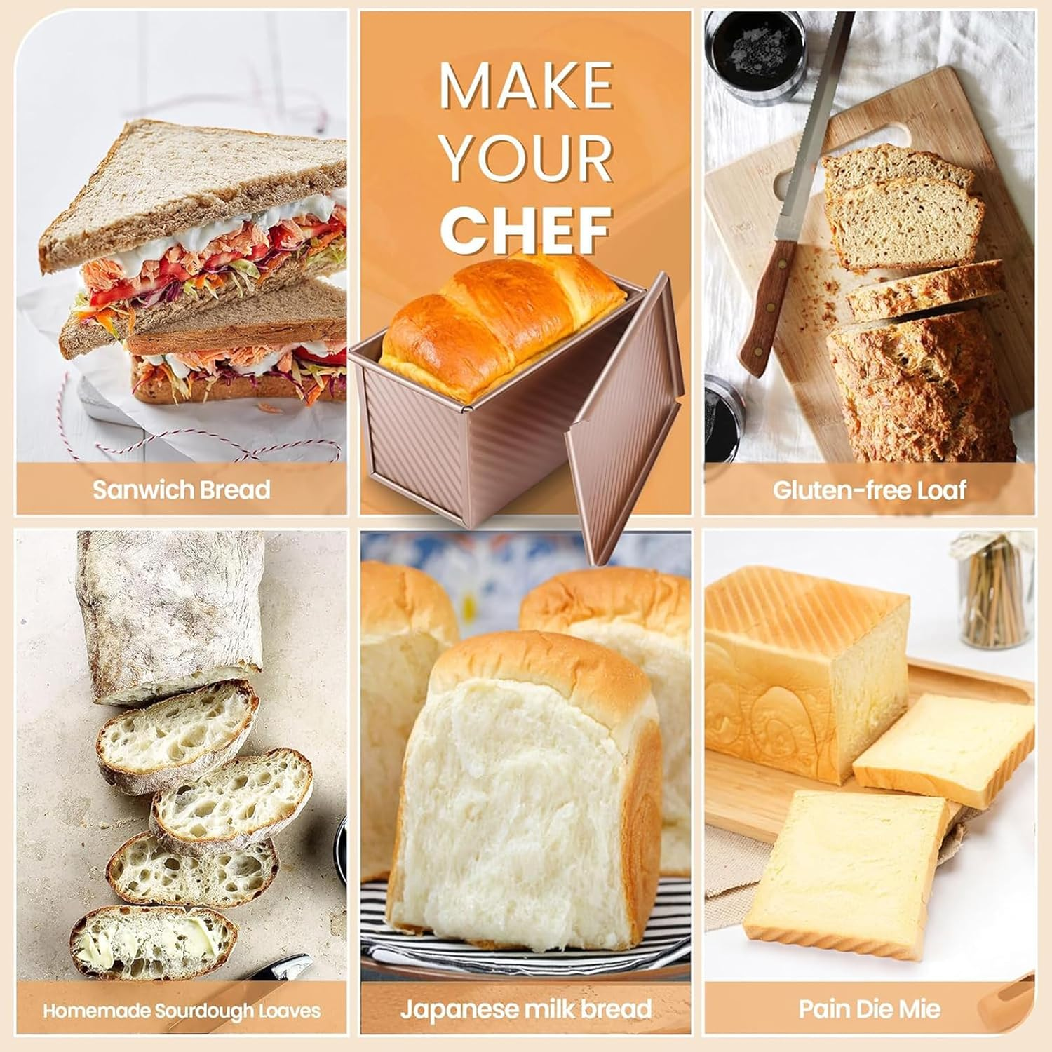 Swascoger Pullman Bread Pan with Lid, 1Lb Non-Stick Carbon Steel Loaf Pan - Corrugated Bakeware Mold for Perfect Sandwich & Toast Bread, Large Capacity Baking Tool image number 4