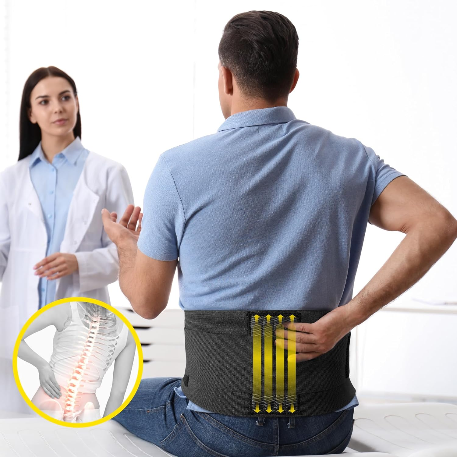 Bracoo Back Brace, Lower Back Support Belt, Lumbar Support for Lower Back Pain Relief, Breathable Lumbar Brace with 4 Stays for Sciatica, Backache, Injury, Gym, Sport, Work, BS33 image number 4