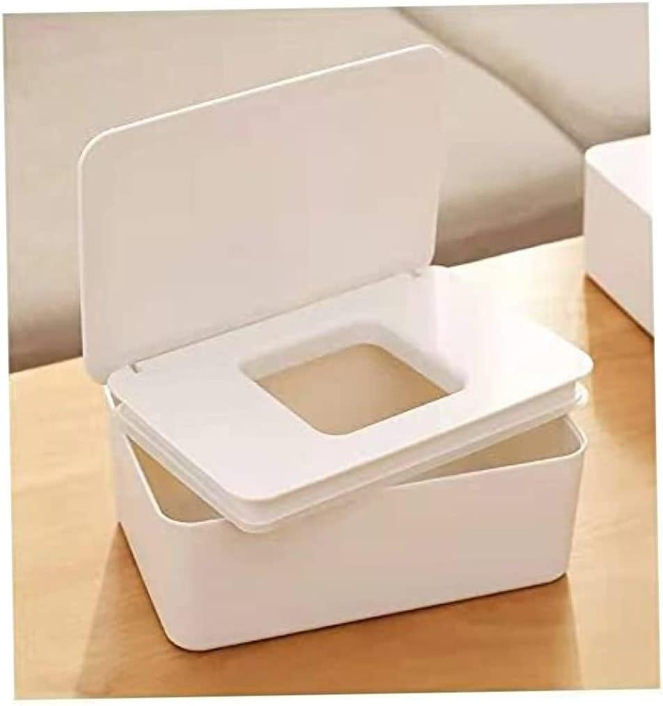 Baby Wipe Dispenser Holder, Baby Wipes Case, Baby Wipe Holder Keeps Diaper Wipes Fresh Wipe Container (White) Portable Disposable Mask Storage Box Desktop Tissue Box with Lid