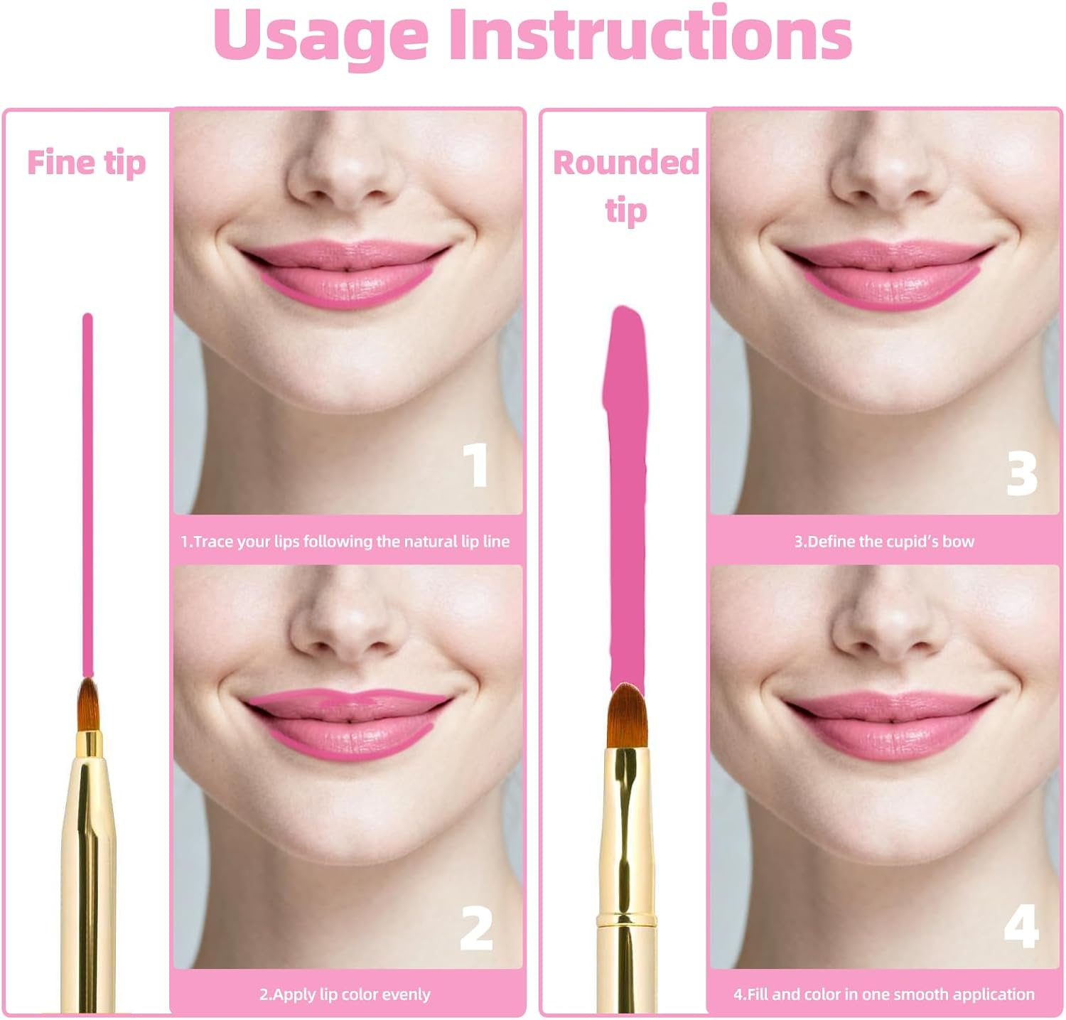 ONBPIY Lip Brush 2 Pack Retractable Double Ended with Cap for Lipstick Gloss Liner Professional Travel Makeup Brush Applicator image number 1