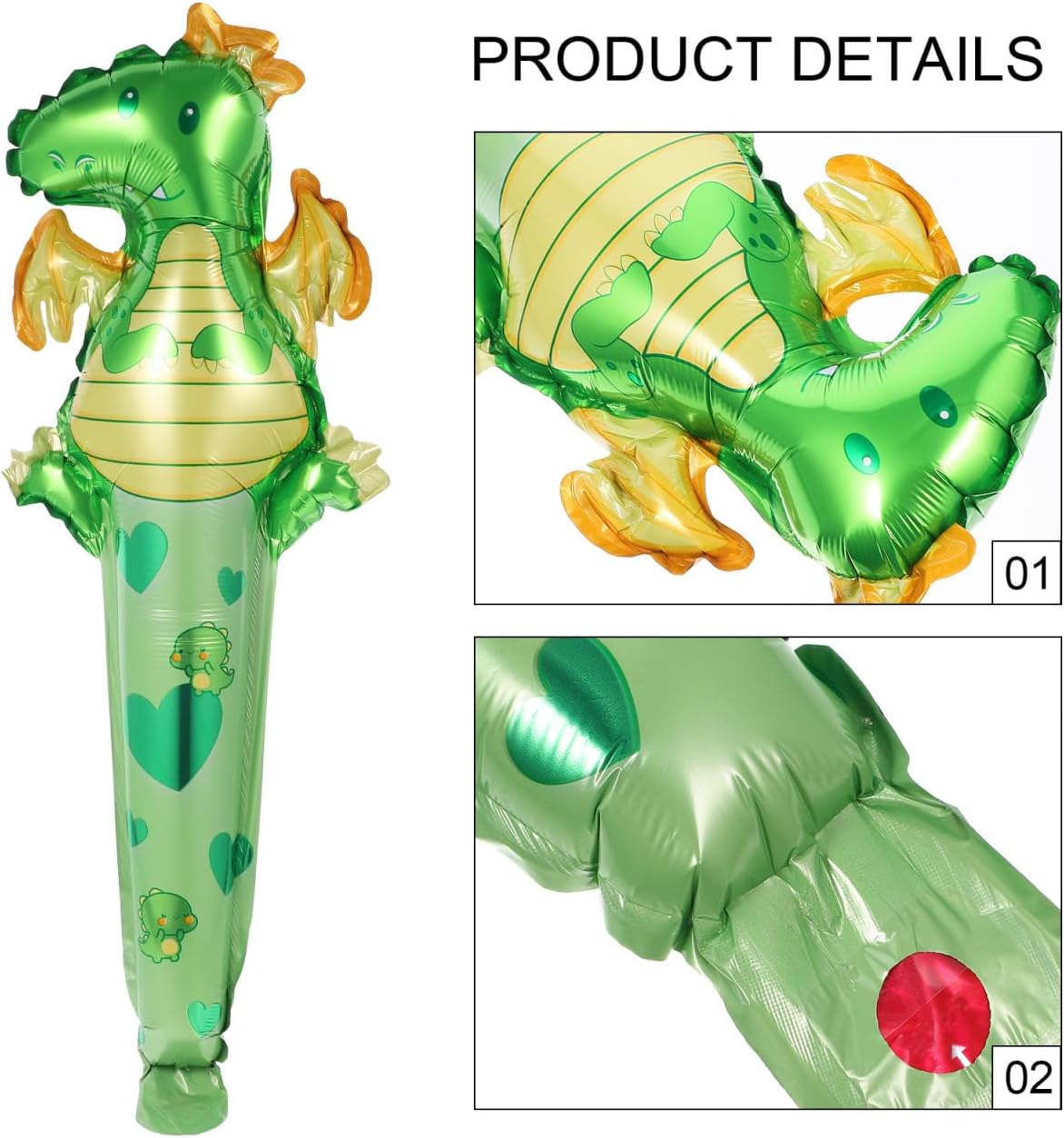 50Pcs Dinosaur Handheld Balloon - Aluminum Foil Animal Shaped Inflatable Party Balloons for Birthday Decorations, Kids Party Favors image number 6