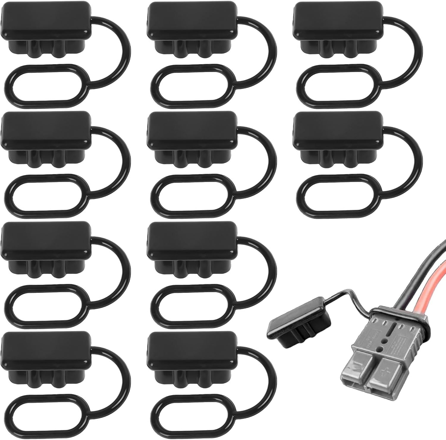 10 Pcs 50A Anderson Plug Cover, Battery Dust Cover with Securing Loop, Waterproof Connector Dust Cover Fits 50A DC Power Connectors, Trailer, Boat, Durable Rubber Boot for Outdoor Use image number 2