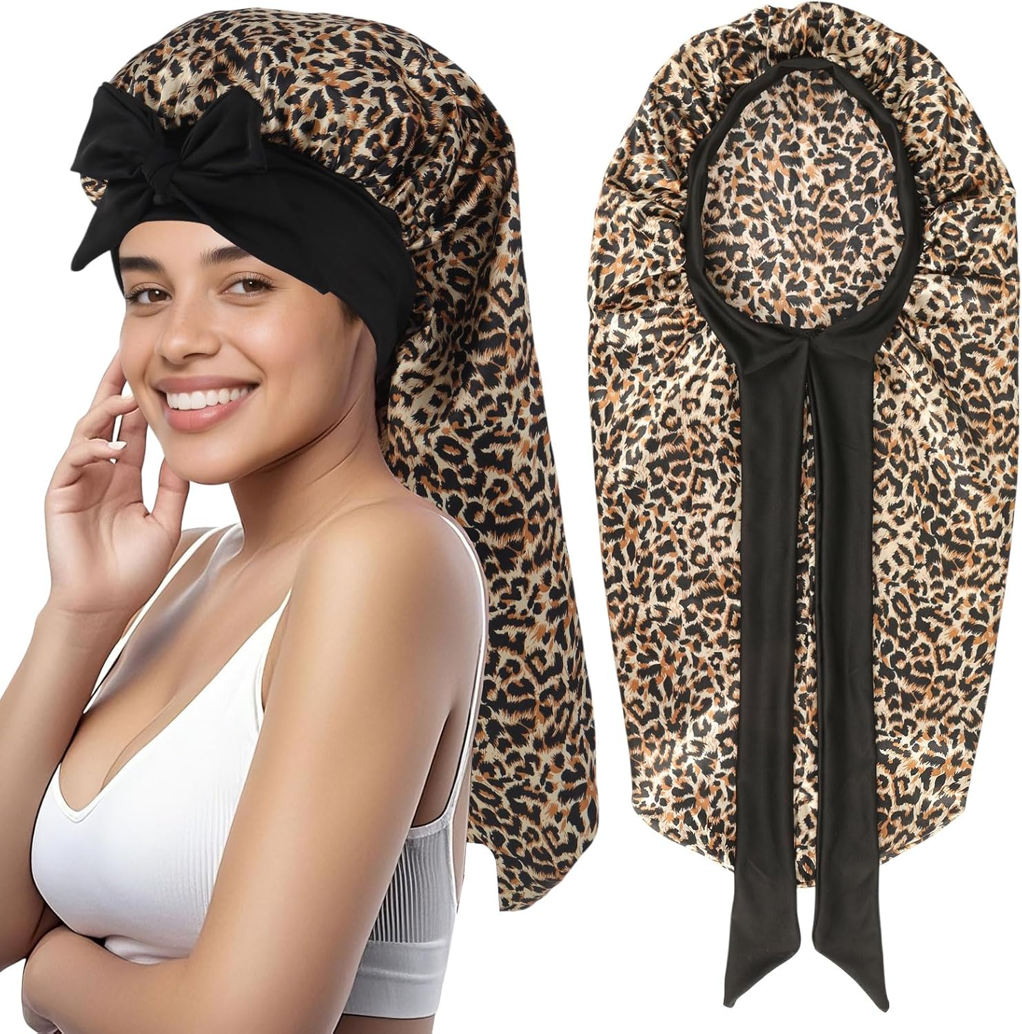 Long Satin Hair Bonnet, Adjustable Silk Bonnet for Women