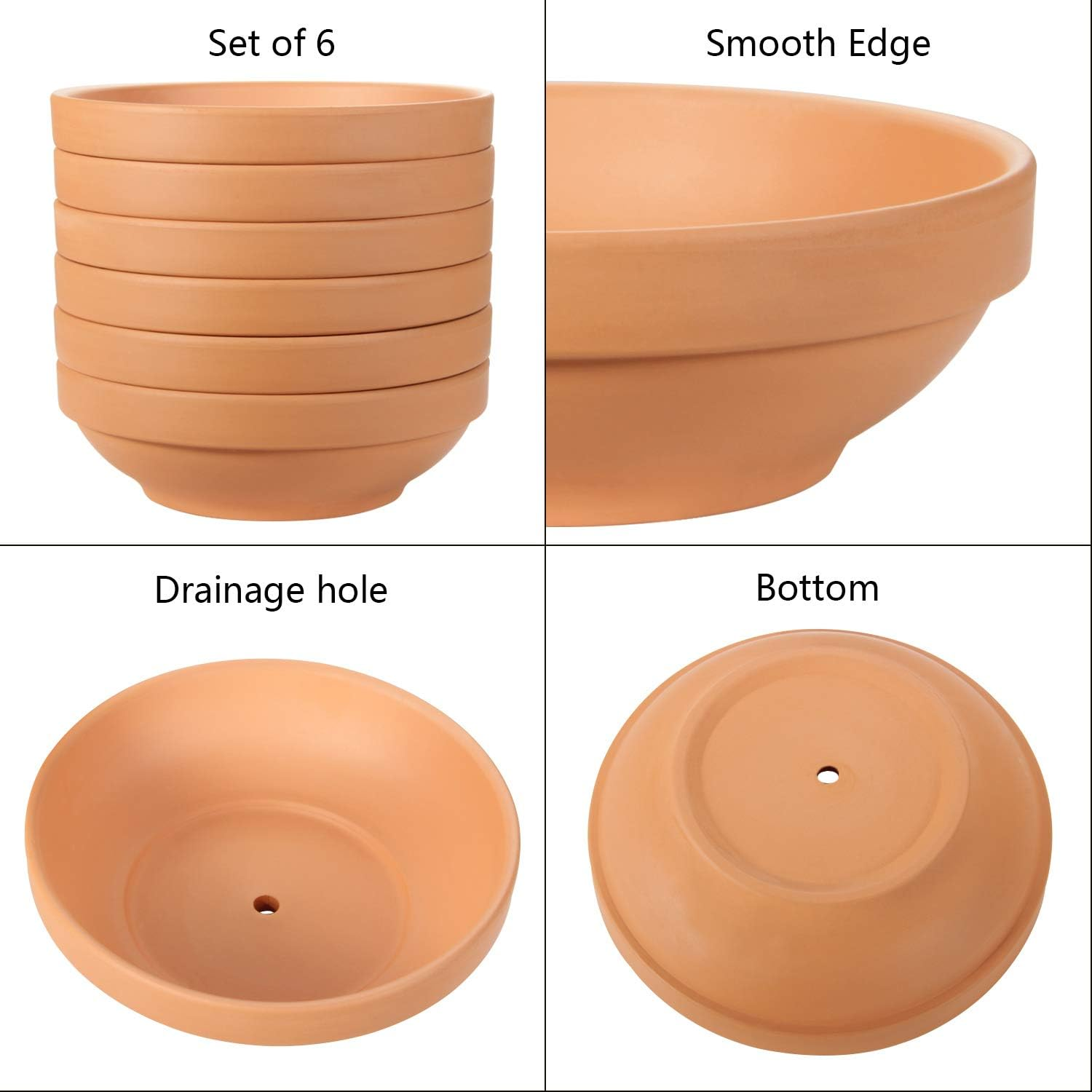 Laergin 6.43 Inch Shallow Terra Cotta Pots with Drain Hole - Clay Plant Pots for Indoor/Outdoor Plants (6 Pack) image number 1