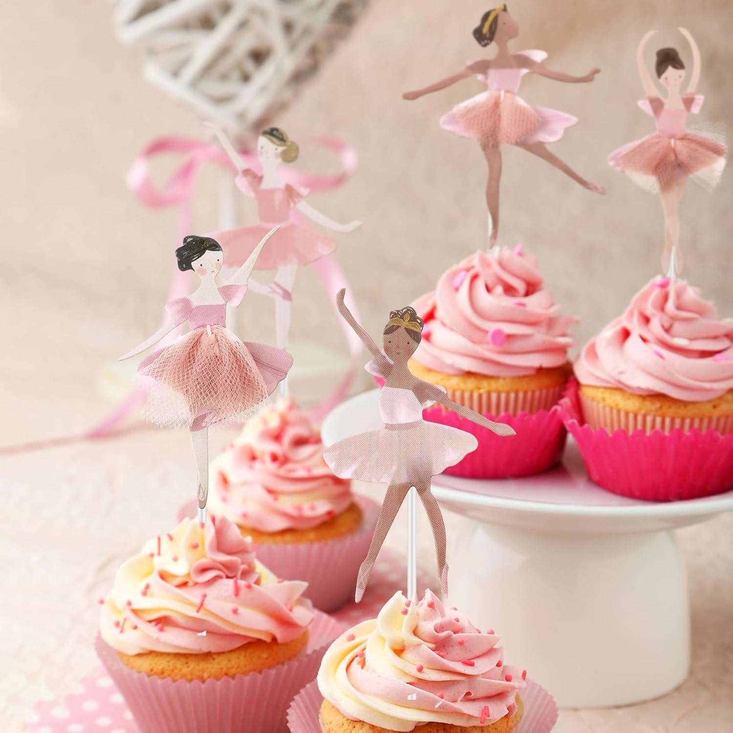 36 Ballerina Cupcake Kit - 72 Count - Pink - Ballet Tutu Dancer Girls Cupcake Toppers & Cups - Wedding, Baby Shower, Birthday Party image number 5