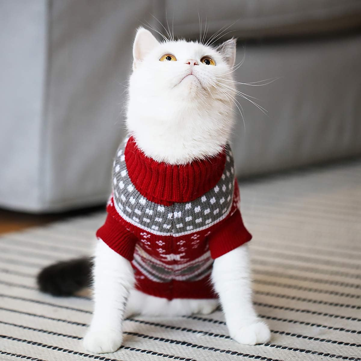 Vehomy Dog Christmas Sweaters Pet Winter Knitwear Xmas Clothes Classic Warm Coats Reindeer Snowflake Argyle Sweater for Kitty Puppy Cat-Xs