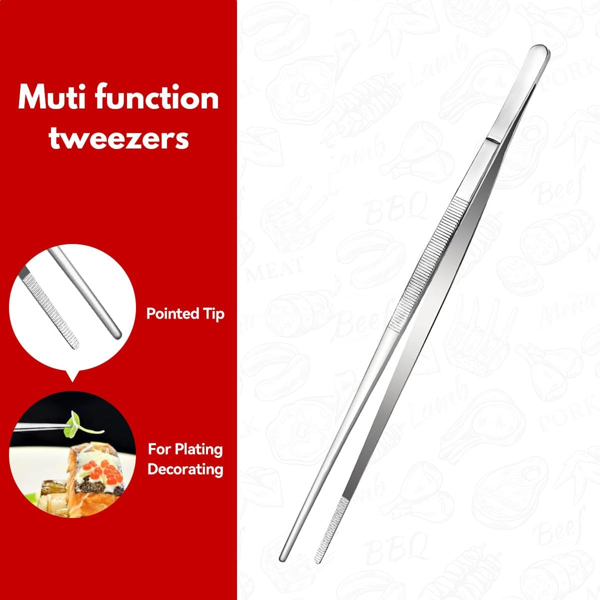 1 PCS Cooking Tweezers Proxima Direct 12 Inch Stainless Steel Long Kitchen Fine Tweezer Tongs for Cooking Sea Food BBQ Medical Beauty Repairing Pet Feeding