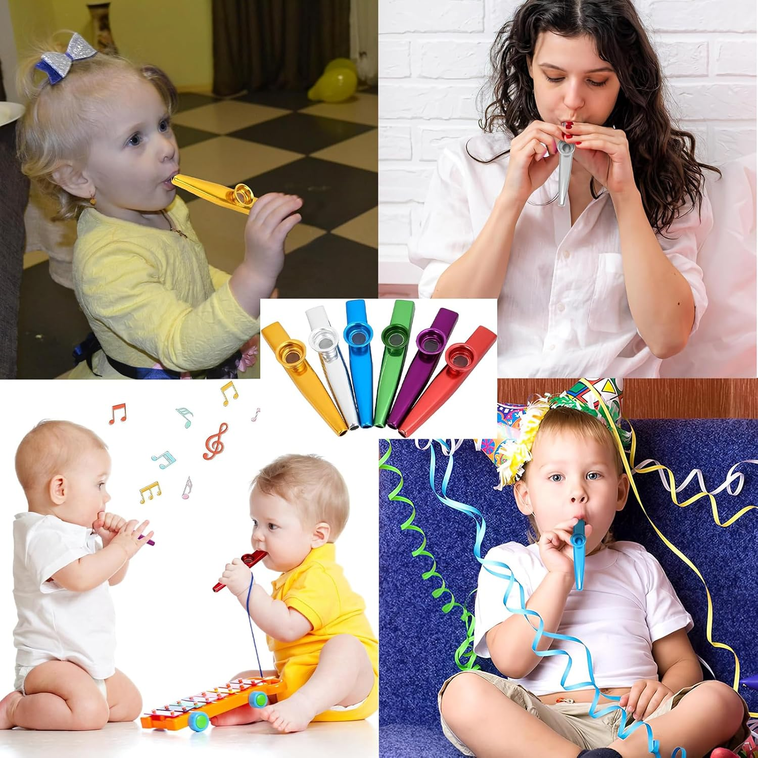 Kazoos Multipack, 6 Pcs Exquisite Kazoo Instrument with 20 Flute Membranes, Kazoo Musical Instruments Used for Instrumental Accompaniment, like Guitar, Violin, Piano image number 1