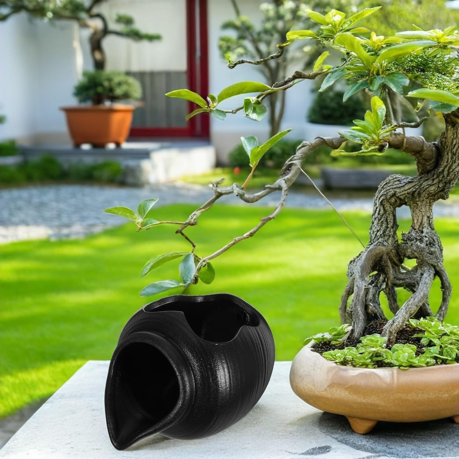 TEHAUX Ceramic Garden Fountain Spitter Jar for Outdoor Landscape Circulating Waterfall Pot for Patio Courtyard Relaxing Flowing Water Sound Feature for Decor