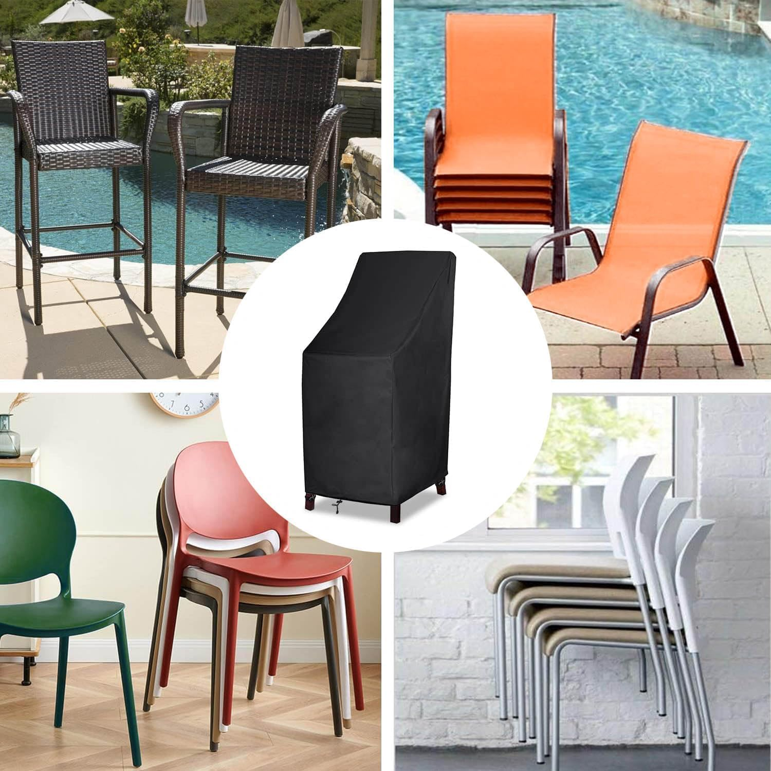 Garden Chair Covers, Patio Stacking Chair Cover,Waterproof Oxford Fabric Furniture Protector Cover with Storage Bag for Outdoor Patio Garden (65X65X120X80Cm) (2PCS) image number 5