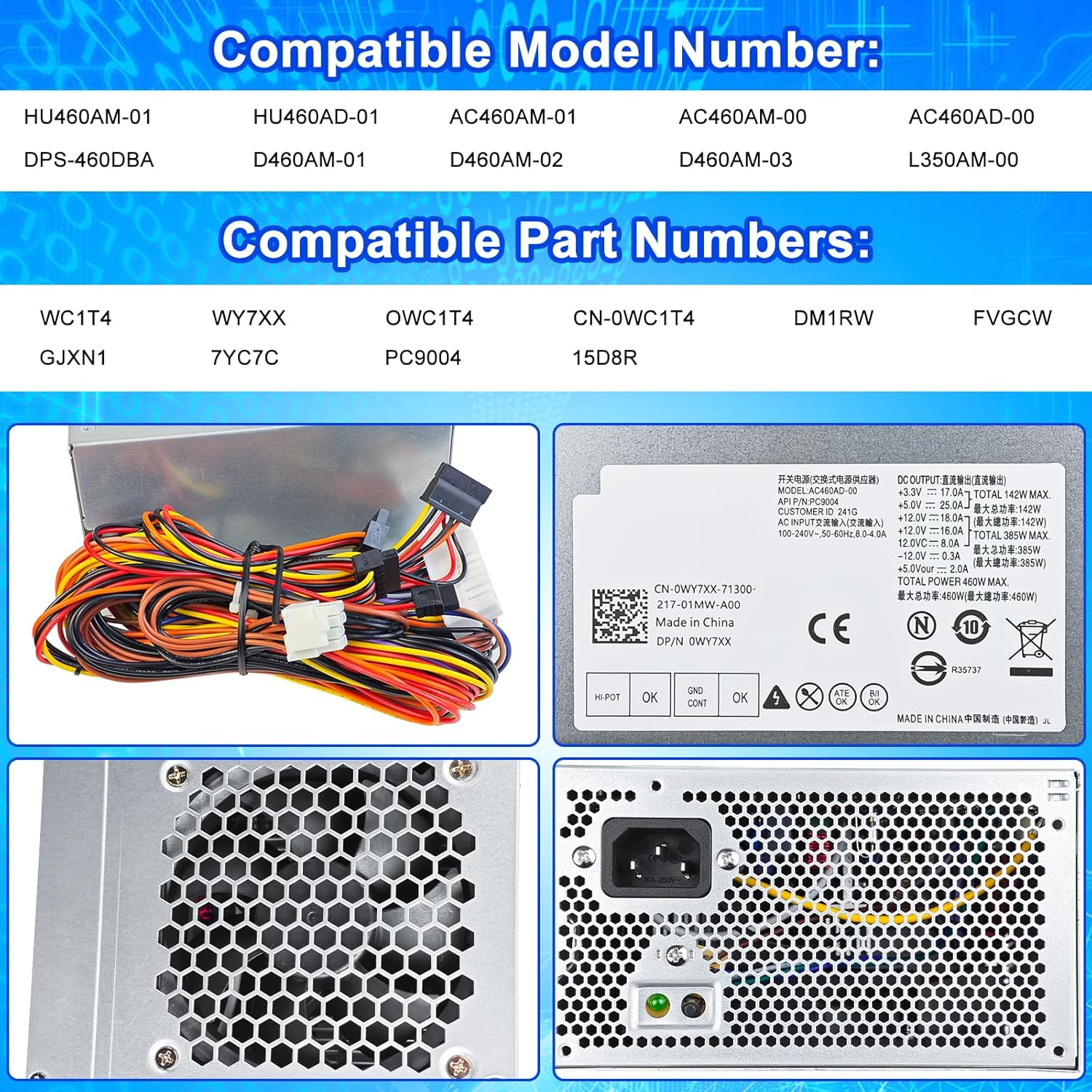 Upgraded HU460AM-01 WC1T4 D460AM-03 460W Power Supply HU460AD-01 D460AM-01 WY7XX PSU Compatible with Dell XPS 8930 8920 8910 8900 8700 8300 Alien-Ware Aurora R5 DPS-460DB-15 AC460AD-00 AC460AM-01 PSU image number 2