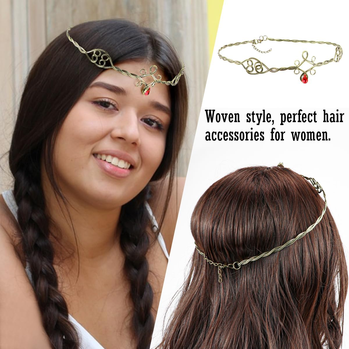 ZJIVQO Headbands Iron Circlet for Women Woven Forehead Band Crystals Tiaras Hair Band Gold Hair Hoop with Jewels Crystal Rhinestone Wedding Head Band Princess Crown Headband Tiara (Red), Crystal