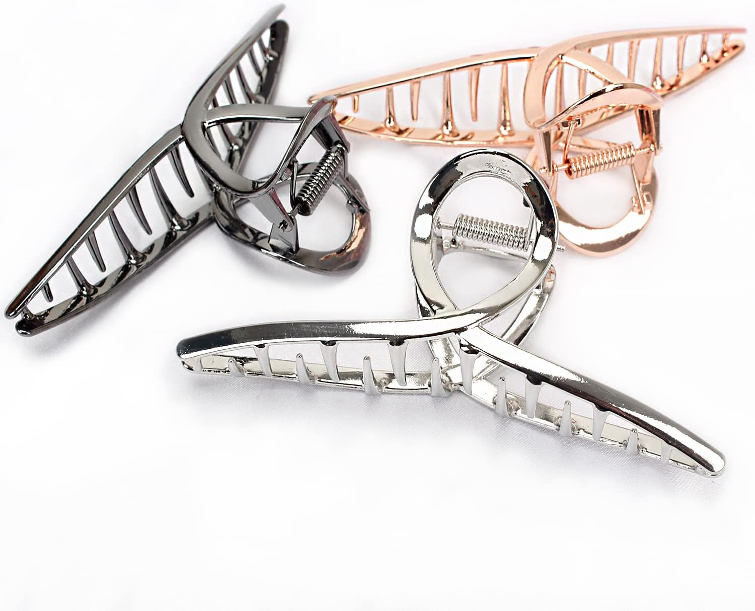 FAELBATY Hair Clip Claws Set of 3 (Glossy Silver, Dark Grey, Rose Gold) - Glossy Metal Hair Clips, Large Hair Accessories for Women and Girls, Strong Hold Barrette, 3 Pcs image number 2
