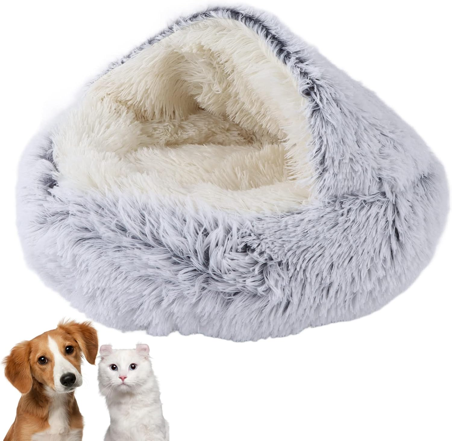 EVTSCAN round Cat Bed Soft Comfortable Plush Safe Warming round Cat Dog Cushion Bed for Small Pets image number 5