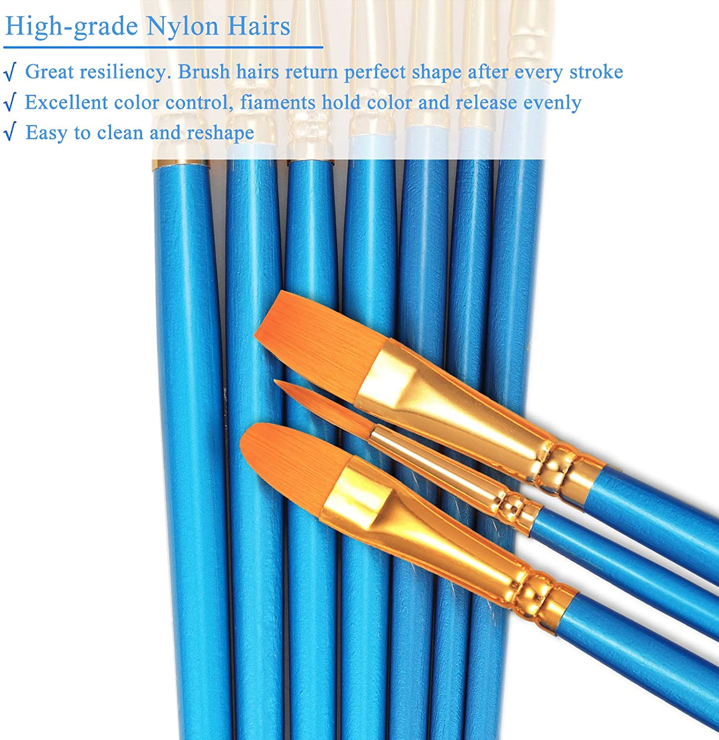 BOSOBO Paint Brushes Set, 2 Pack 20 Pcs round Pointed Tip Paintbrushes Nylon Hair Artist Acrylic Paint Brushes for Acrylic Oil Watercolor, Face Nail Art, Miniature Detailing & Rock Painting, Blue - Blue image number 2