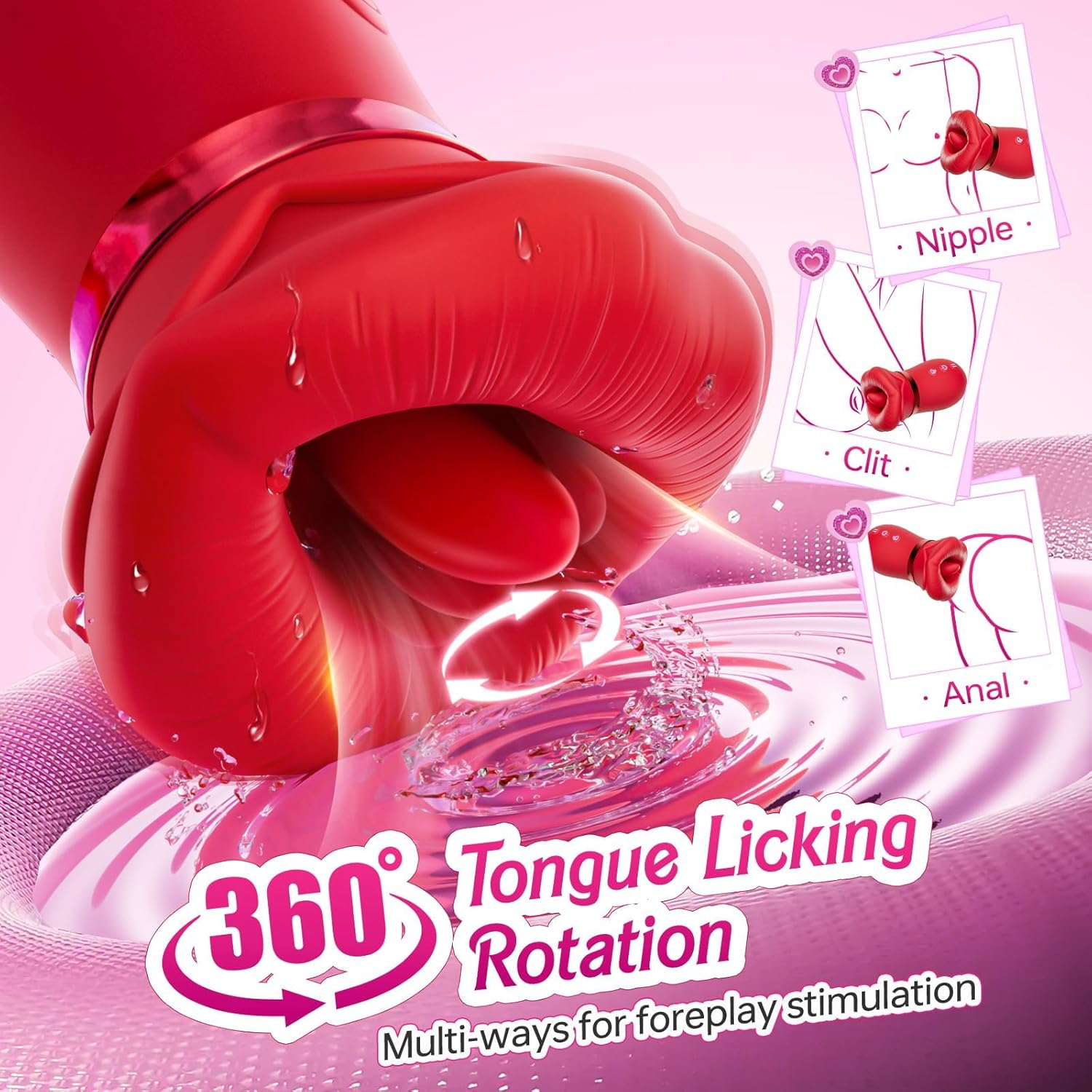 Vibrator Adult Sex Toys for Women -5IN1 Mouth Sucking Vibrator Rose Sex Toy, 10 Tongue Licking, 3 Auto & 1 Manual Sucking Adult Toys, Anal Clit Nipple Vibrators Female Couples Sex Toys (Button-Operated and App) image number 3
