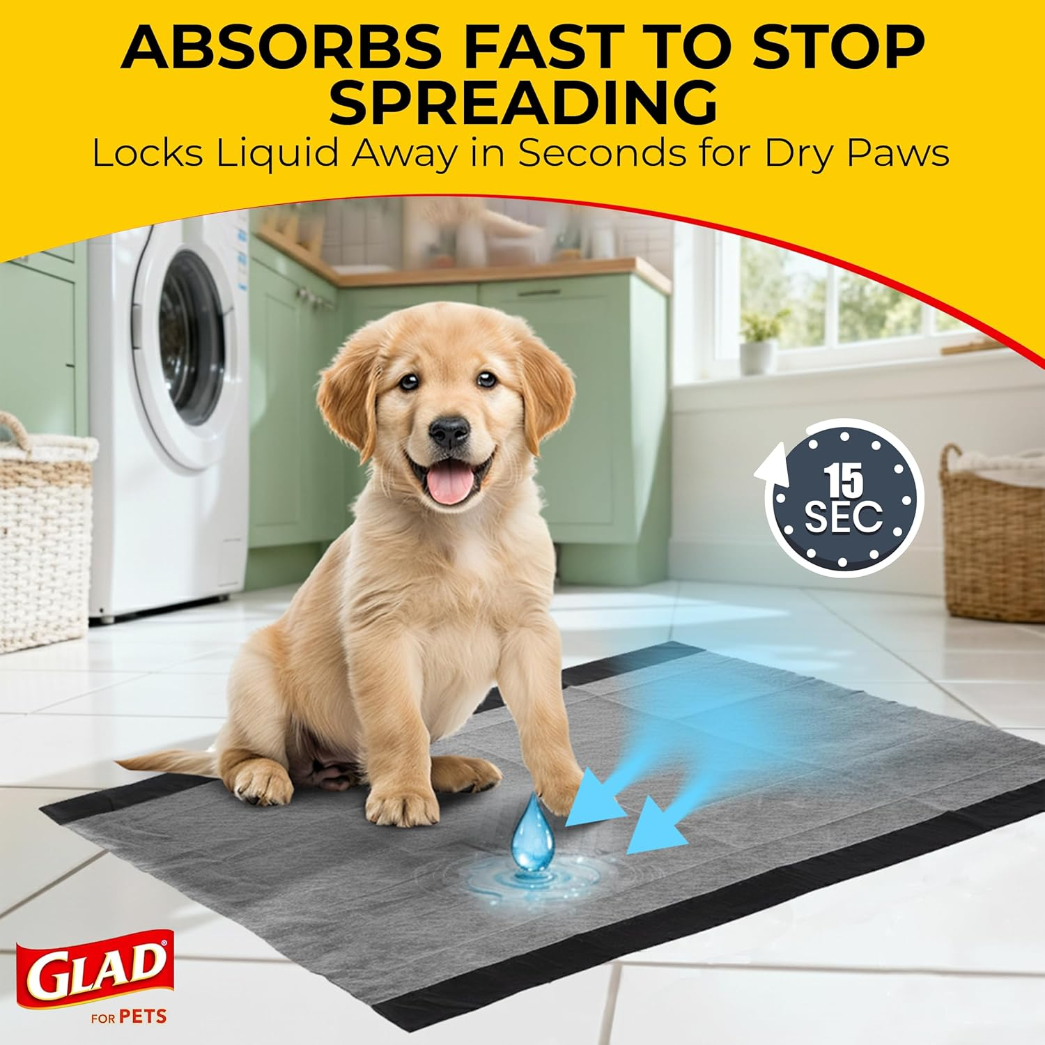 Glad for Pets Black Charcoal Puppy Pads | Puppy Potty Training Pads That Absorb & NEUTRALIZE Urine Instantly | New & Improved Quality