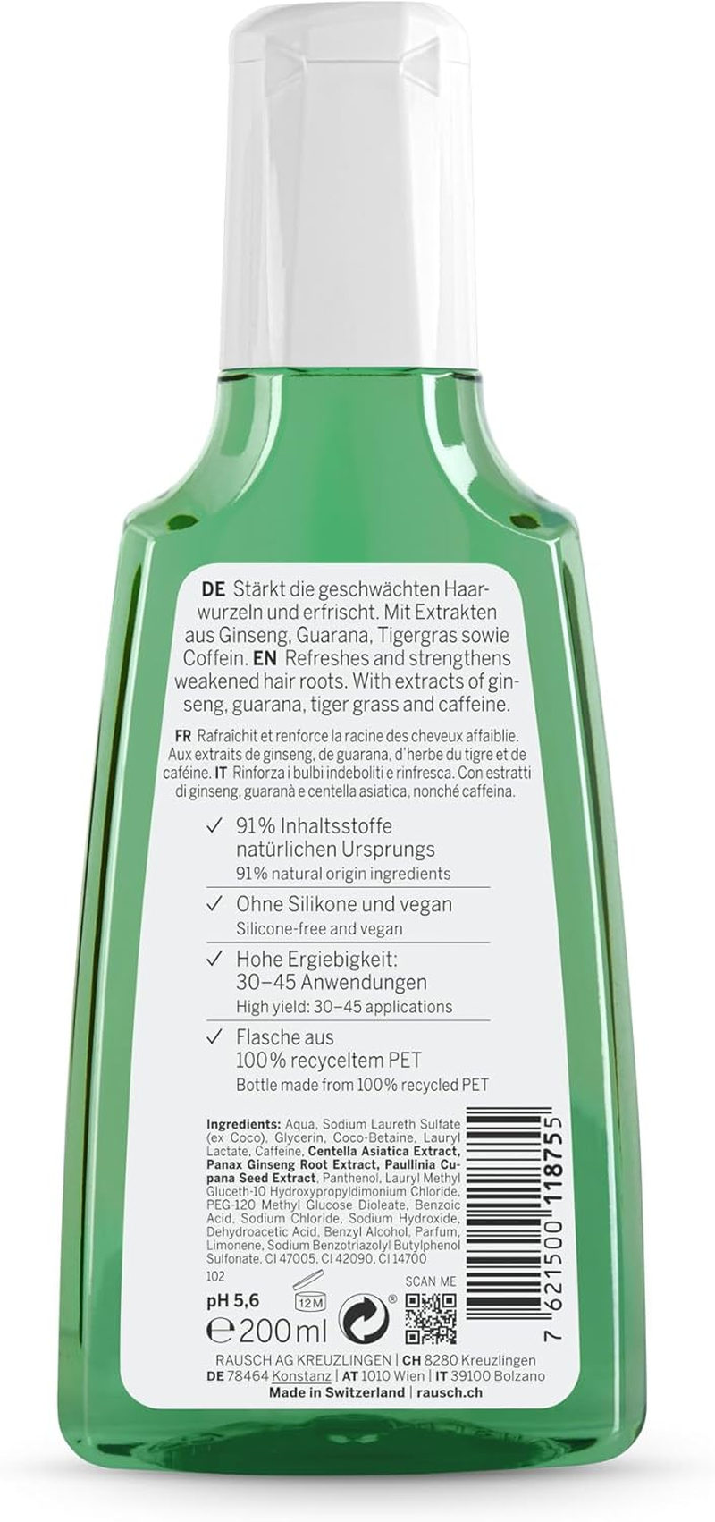Rausch Caffeine Shampoo with Ginseng 200Ml -Relief for Hair Loss. image number 6