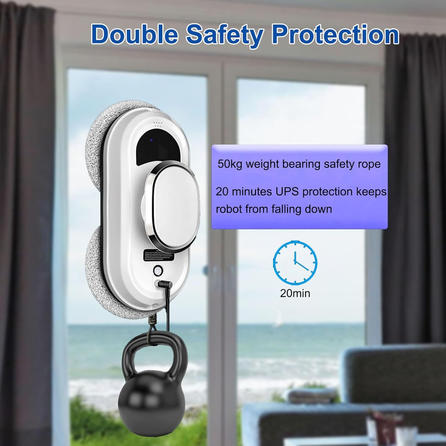 SAILESI Window Cleaner Robot, 5600Pa Strong Suction Window Automatic Cleaning Robot, Smart Path Planning, Powerful Dual Spinning Mop, Remote Control, Dual Safety Protection for Effortless Cleaning image number 6