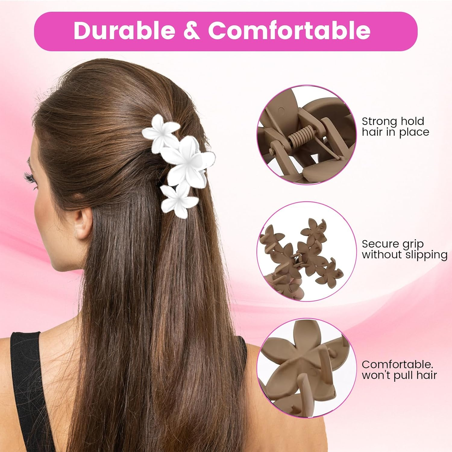 Flower Hair Clips Large Hawaiian Flower Hair Claw Clamp for Women Thin Thick Curly Hair (Large and Small) image number 5