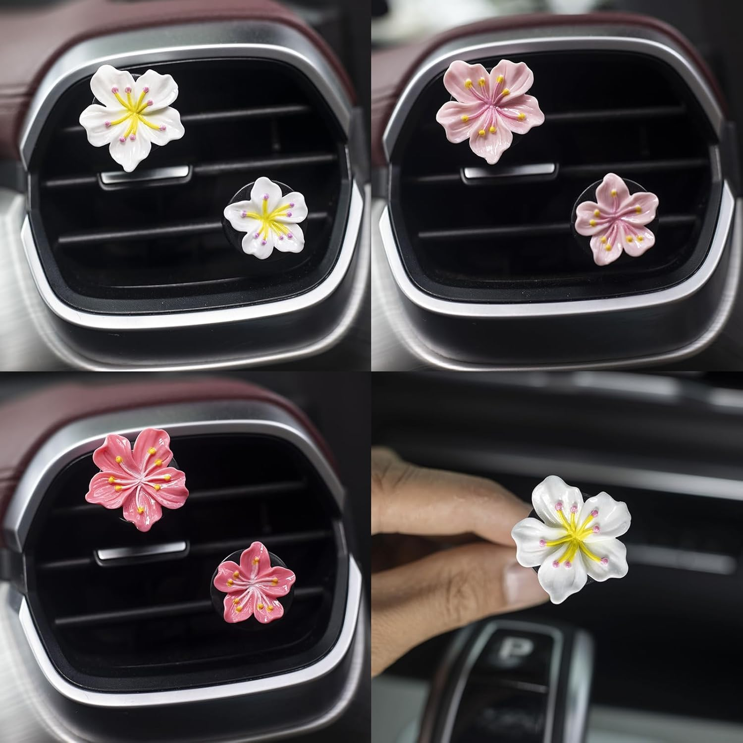 Cute Car Air Fresheners Vent Clips 6 PCS, Flower Air Vent Clips Pink Car Accessories Interior Aesthetic Women Automobile Air Conditioning Vents Decorations