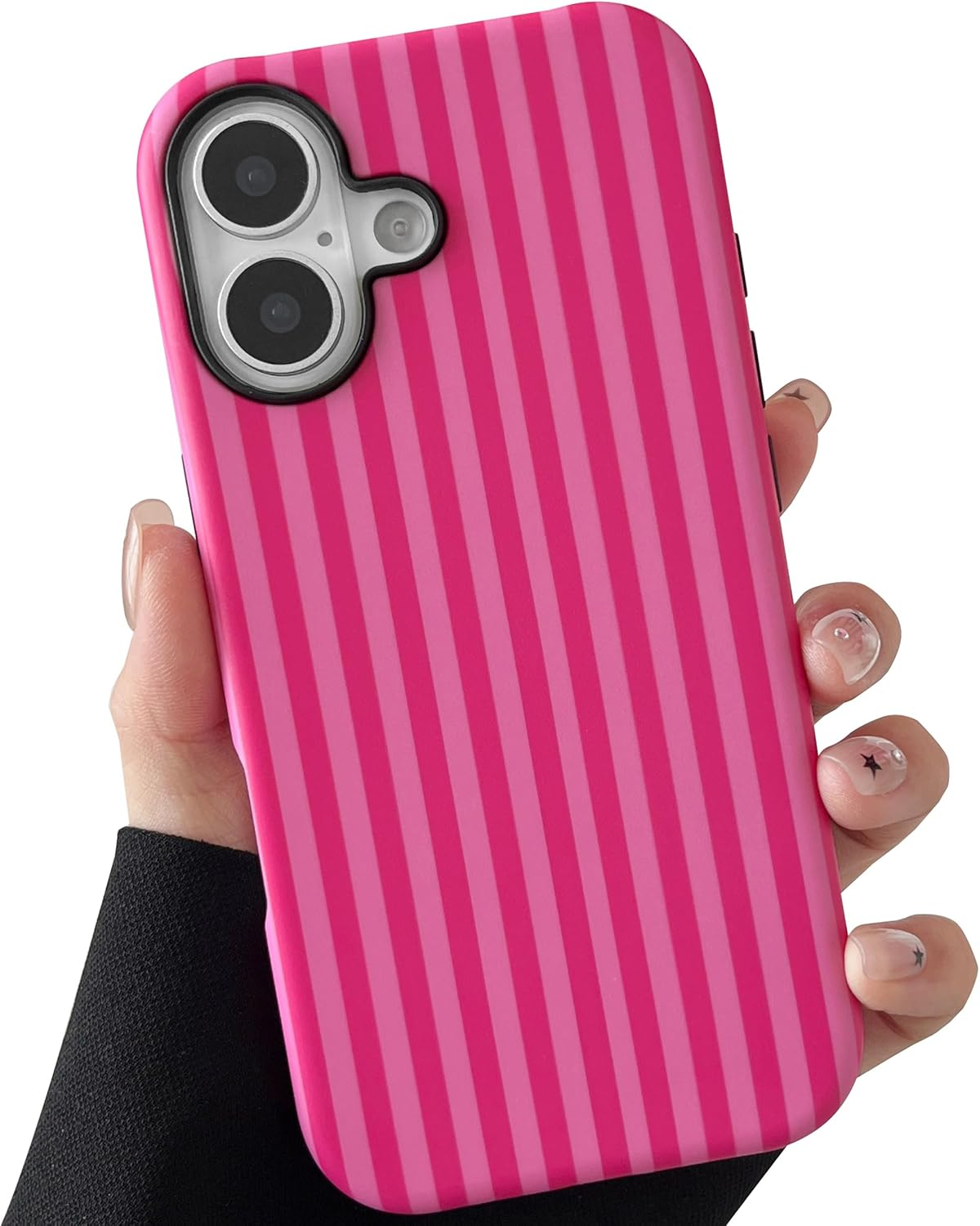 TQLGY for Iphone 17 Case, Cute Striped Phone Case Shockproof Slim Soft TPU and Hard PC Protective Cover for Women Girls, Hot Pink image number 2