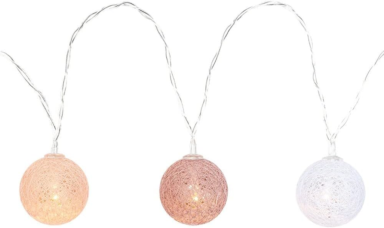 Ideen Mit Herz Ball Fairy Lights with 10 Leds, Battery Operated, 10 Cotton Balls in 3 Colours, Diameter 35 Mm per Ball, Includes Timer (White, Apricot, Dusky Pink) - White, Apricot, Dusky Pink image number 6