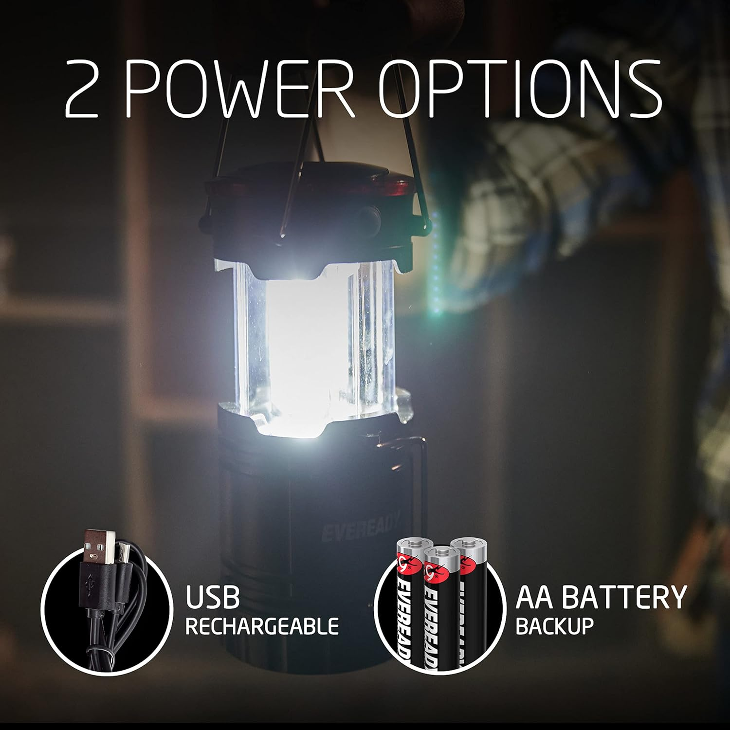 Eveready LED Camping Lanterns (4-Pack), Hybrid Power Rechargeable Collapsible Lantern Flashlights, Ultra Bright Tent Lights for Outdoors, Camping, Fishing, Emergency Black , One Size - Black 2-Pack (Rechargeable) image number 5