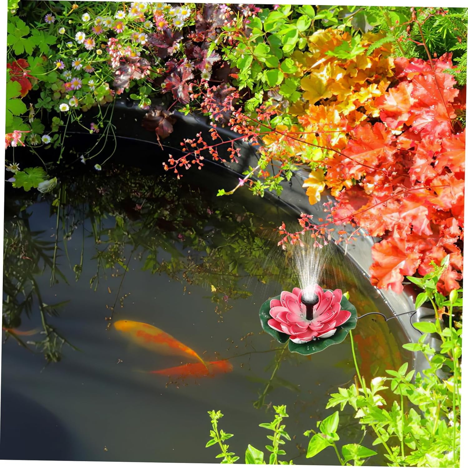 Solar Floating Fountain Lotus Shape Cherry Red Outdoor Water Landscape Pump for Garden Ponds Fishponds Easy to Clean Rust-Resistant Solar Powered image number 6