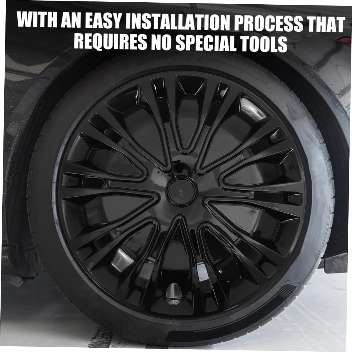 TOGEVAL 15-Inch Automotive Decorative Wheel Hub Covers Full Black Universal Car Hubcaps Rim Cover Accessories for Vehicle Wheels Exterior Modification image number 6