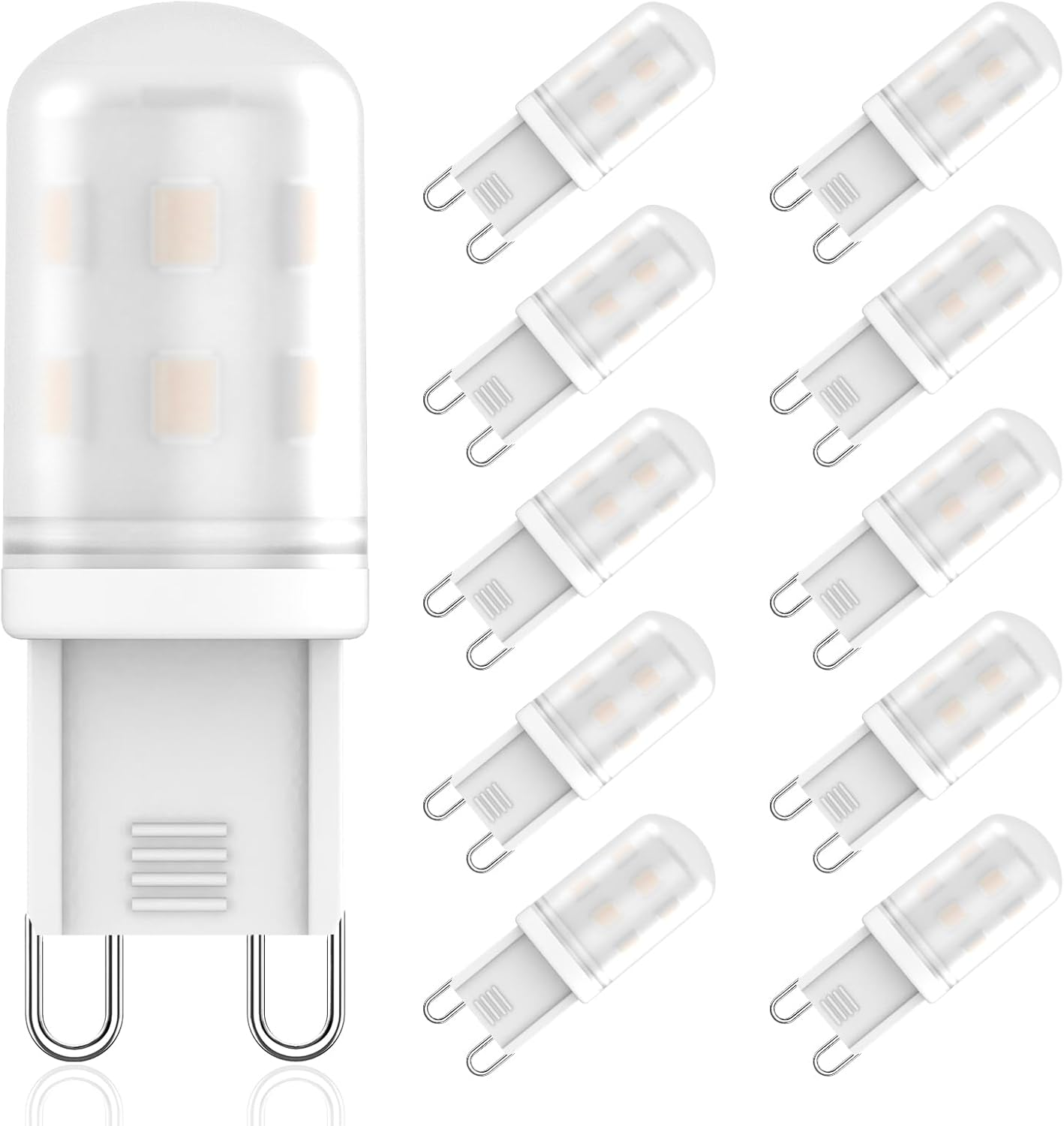 10 Pack G9 LED Bulbs 2W Equivalent to G9 Halogen Bulbs 20W-28W, Warm White 2700K, 360&deg; Beam Angle, AC 220V-240V, CRI 83+, Flicker-Free, Non-Dimmable, Economy
